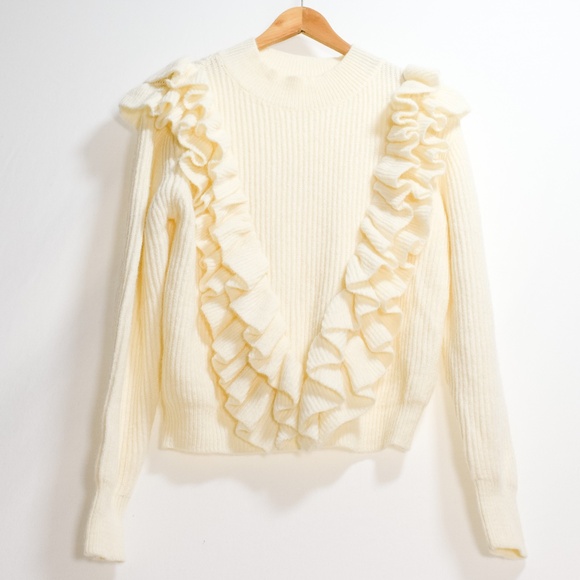 Ruffle Sweater Cream Coquette Boho Soft Women’s Neutral Sweater Small - Picture 3 of 10